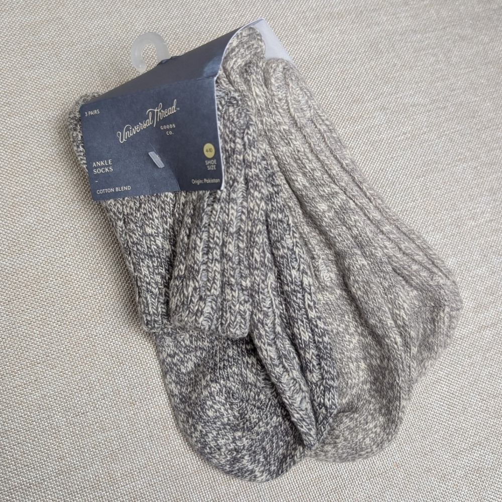 Universal Thread Ankle Socks Womens 4-10 Grey NWT 3-Pack Marled Cotton Blend